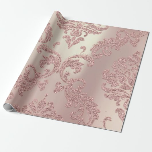 Damask Rose Gold Royal Metallic Pearly Hütte Geschenkpapier (Ungerollt)