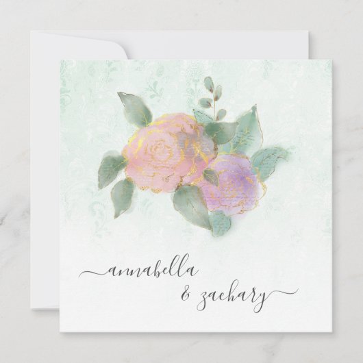 *~* Damask ROSE QR UAWG Glitzer - AR12 Hochzeit Einladung (Vorderseite)