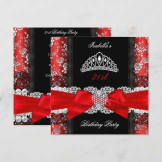 Damask Rosen Red Schwarz-weiß Tiara Geburtstagspar Einladung