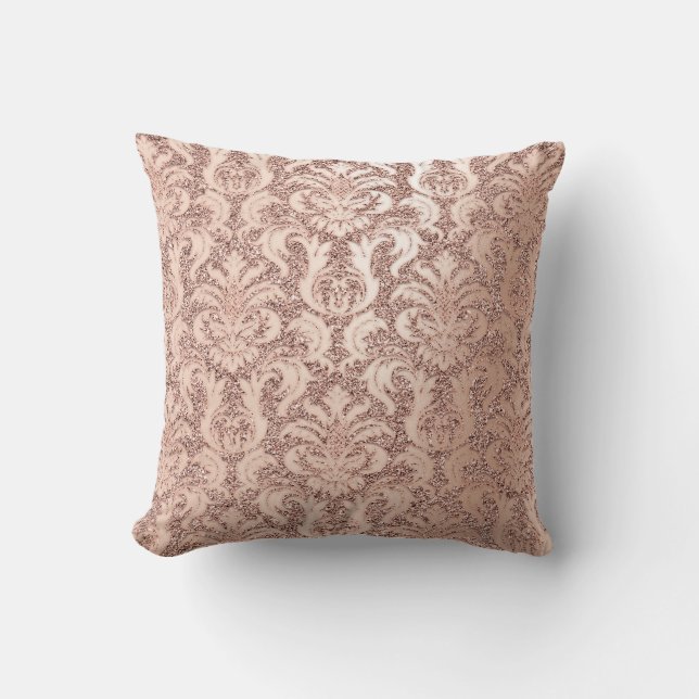 Damask Royal Glitzer Blush Rosa Rose Gold Kissen (Vorderseite)