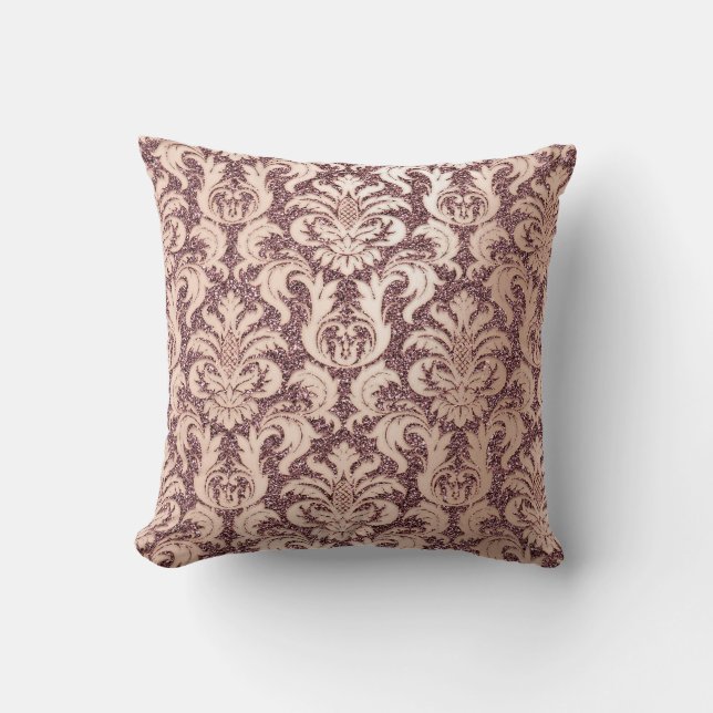 Damask Royal Glitzer Maroon Copper Rose Gold Kissen (Vorderseite)