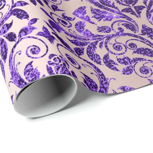 Damask Royal Lila Amethyst Violet Blush Skinny Geschenkpapier (Rolleneckpunkt)