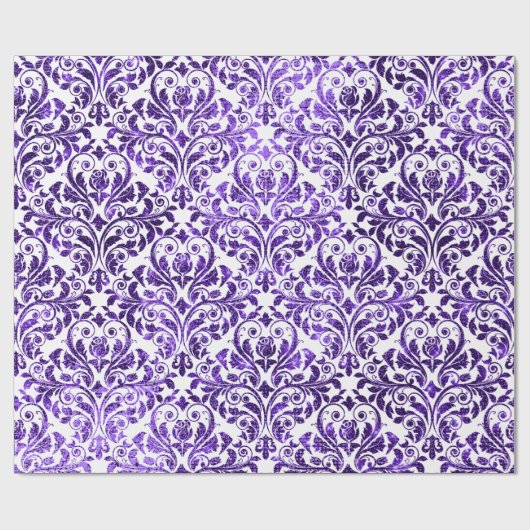Damask Royal Lila Amethyst Violet Weißer Barock Geschenkpapier (Flach)