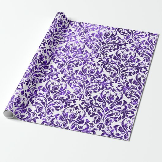 Damask Royal Lila Amethyst Violet Weißer Barock Geschenkpapier (Ungerollt)