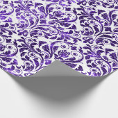 Damask Royal Lila Amethyst Violet Weißer Barock Geschenkpapier (Ecke)