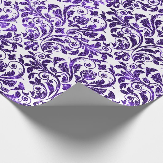 Damask Royal Lila Amethyst Violet Weißer Barock Geschenkpapier (Ecke)