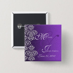 Damask Royal Lila Wedding Button