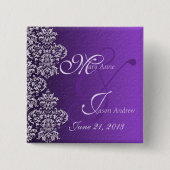 Damask Royal Lila Wedding Button (Vorderseite)