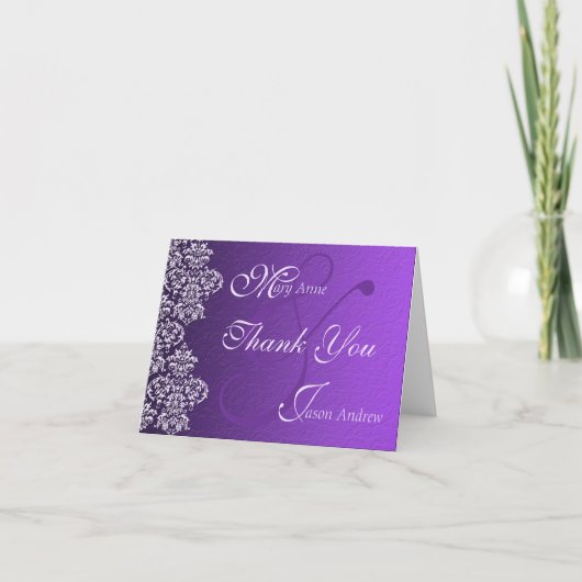 Damask Royal Lila Wedding Danke Note Card (Vorderseite)