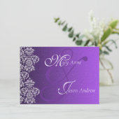 Damask Royal Lila Wedding Invitation Card Einladung (Stehend Vorderseite)