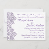 Damask Royal Lila Wedding Invitation Card Einladung (Rückseite)