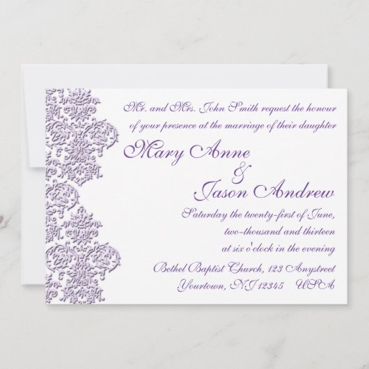 Damask Royal Lila Wedding Invitation Card Einladung (Rückseite)