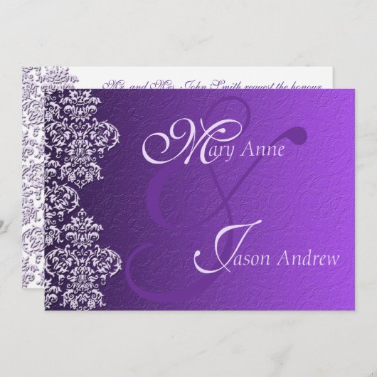 Damask Royal Lila Wedding Invitation Card Einladung (Vorne/Hinten)