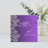 Damask Royal Lila Wedding Invitation Card Einladung (Stehend Vorderseite)
