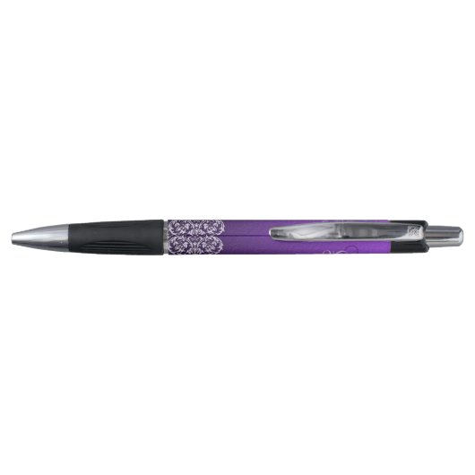 Damask Royal Lila Wedding Pens Kugelschreiber (Rückseite)