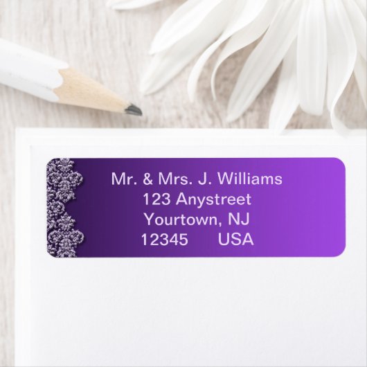 Damask Royal Lila Wedding Return Address Label (Insitu)