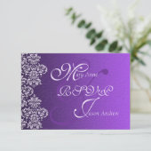 Damask Royal Lila Wedding RSVP Card (Stehend Vorderseite)