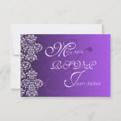 Damask Royal Lila Wedding RSVP Card Karte (Vorderseite)