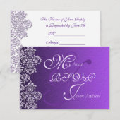 Damask Royal Lila Wedding RSVP Card Karte (Vorne/Hinten)