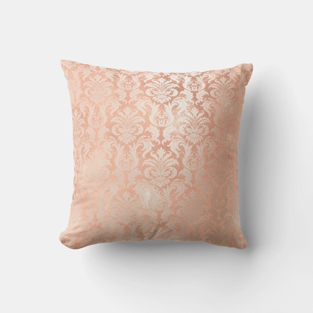 Damask Royal Metal Kupfer Peach Pink Rose Gold Kissen (Vorderseite)