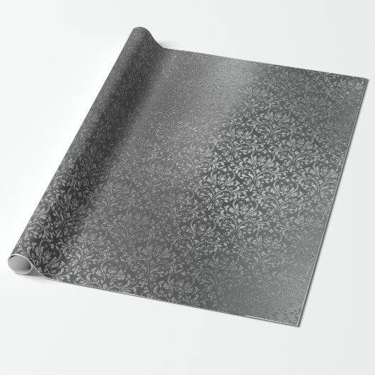 Damask Royal Metallic Silver Gray Graphite Geschenkpapier (Ungerollt)