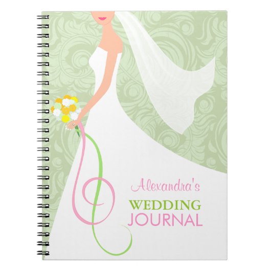 Damask Sage Green Bridal Wedding Journal Planner Notizblock (Vorderseite)