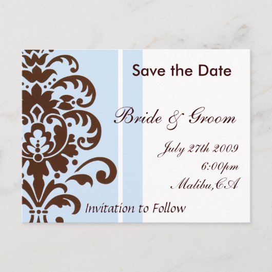 Damask Save the Date - Angepasst Ankündigungspostkarte (Vorderseite)