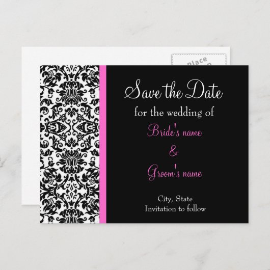 Damask Save the Date Ankündigungspostkarte (Vorne/Hinten)