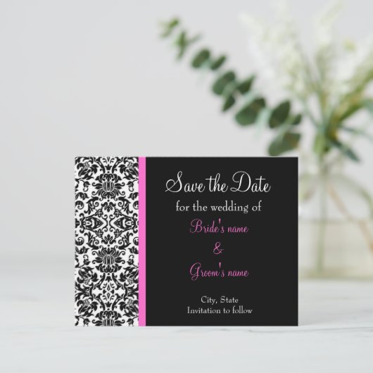 Damask Save the Date Ankündigungspostkarte (Stehend Vorderseite)
