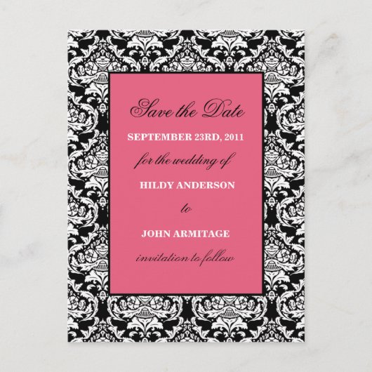 Damask Save the Date Ankündigungspostkarte (Vorderseite)