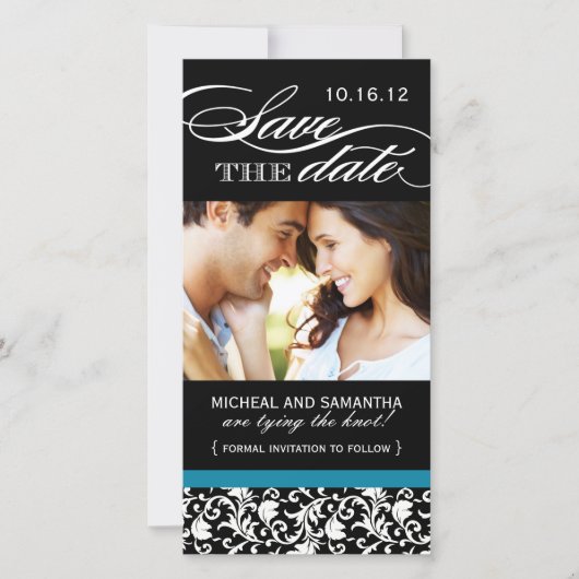 Damask Save the Date Foto Cards (Vorderseite)