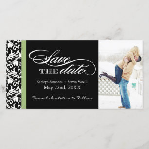 Damask Save the Date mit grüner Akzent-Farbe