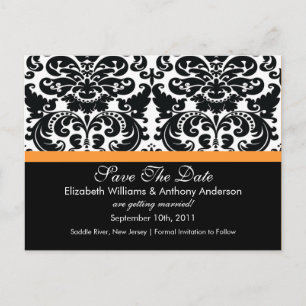 Damask Save the Date Orange POSTCARD! Ankündigungspostkarte