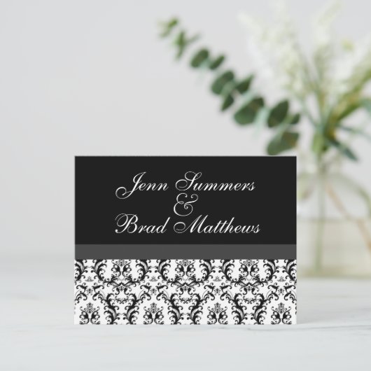 Damask Save the Date Postkarten Hochzeit (Stehend Vorderseite)