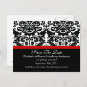 Damask Save the Date Red POSTCARD! Ankündigungspostkarte (Vorne/Hinten)