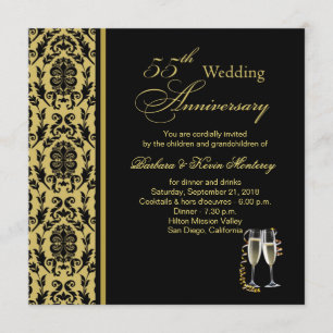 Damask schwarz auf Gold 55. Hochzeitstag Einladung