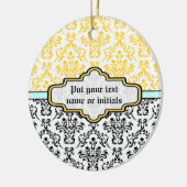 Damask Schwarz-weiß-gelbe Aqua-Ornament Keramikornament (Links)