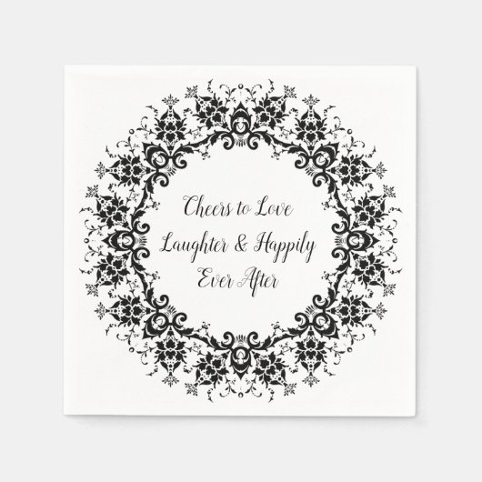 Damask Schwarz-Weiß-Hochzeitspapier Napkin Serviette (Vorderseite)