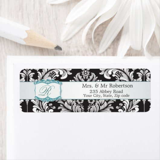 Damask Schwarz-weiß Monogram R Wedding (Insitu)