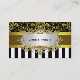 Damask, Schwarz-weiß Strip Gold Ribbon, Gold Label Visitenkarte
