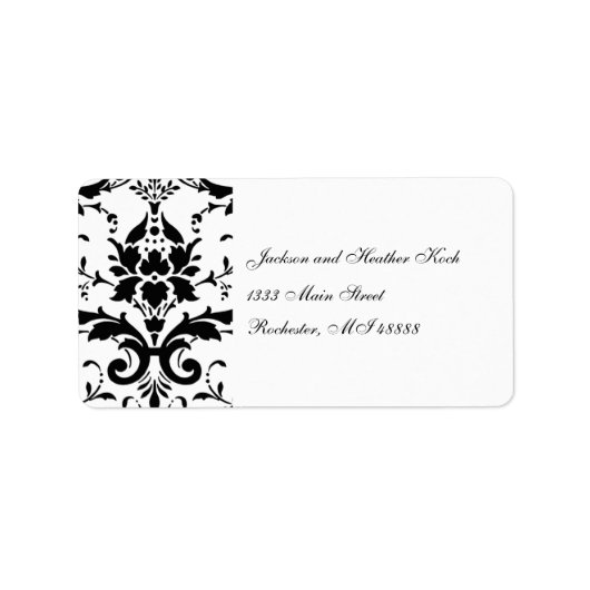 Damask Schwarz-weiß Wedding Formal - Adressetikett (Vorne)