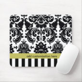 Damask Schwarz-weiße Chartreuse + Stripes Mouse Pa Mousepad (Mit Mouse)