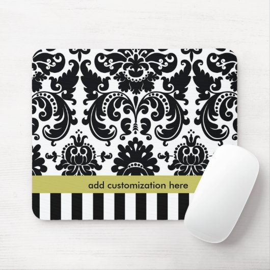 Damask Schwarz-weiße Chartreuse + Stripes Mouse Pa Mousepad (Mit Mouse)