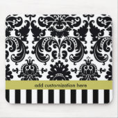 Damask Schwarz-weiße Chartreuse + Stripes Mouse Pa Mousepad (Vorne)