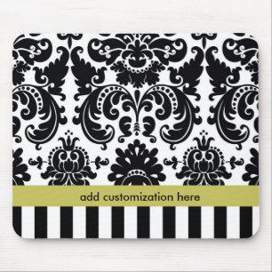 Damask Schwarz-weiße Chartreuse + Stripes Mouse Pa Mousepad
