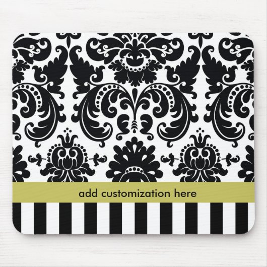 Damask Schwarz-weiße Chartreuse + Stripes Mouse Pa Mousepad (Vorne)