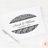 Damask, schwarz-weiße Damaskus Ovaler Aufkleber (Umschlag)