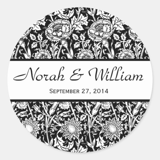 Damask, schwarz-weiße Damaskus Runder Aufkleber (Vorderseite)