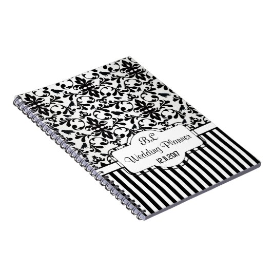 Damask Schwarz-weiße Streifen Hochzeitsplaner Note Notizblock (Rechte Seite)