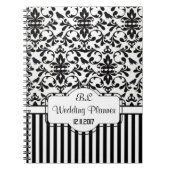 Damask Schwarz-weiße Streifen Hochzeitsplaner Note Notizblock (Vorderseite)